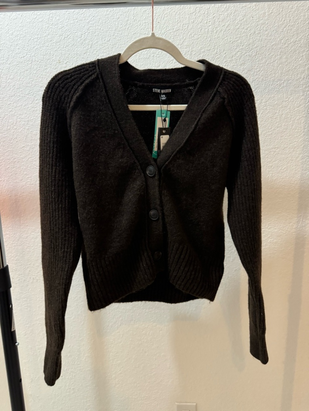 Steve Madden Black Button-Up V-Neck Cardigan